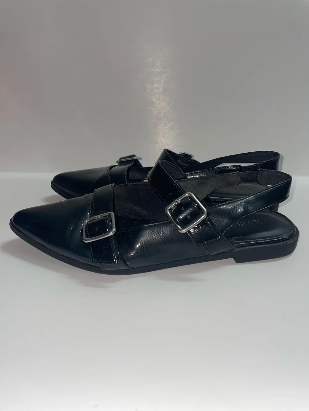 Old Navy Black Pointed Slingback Double Buckle Straps Flats Women’s Size 8